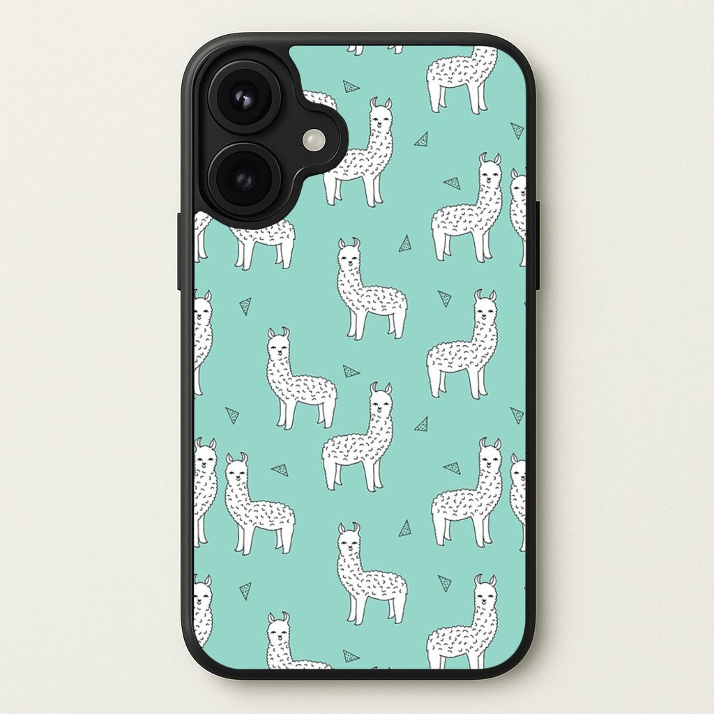Mint Alpaca Pattern Phone Case for iPhone 17