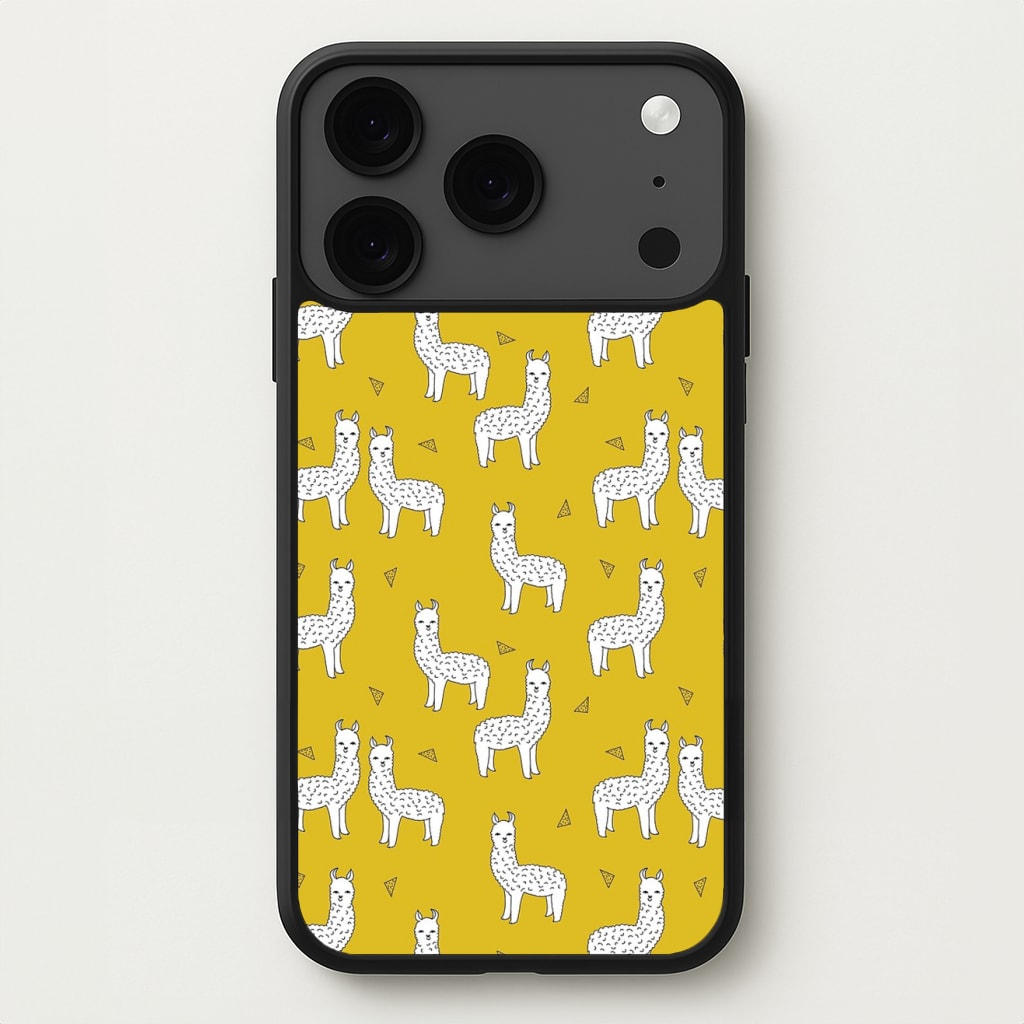 Mustard Alpaca Pattern Phone Case for iPhone 17 Pro Max