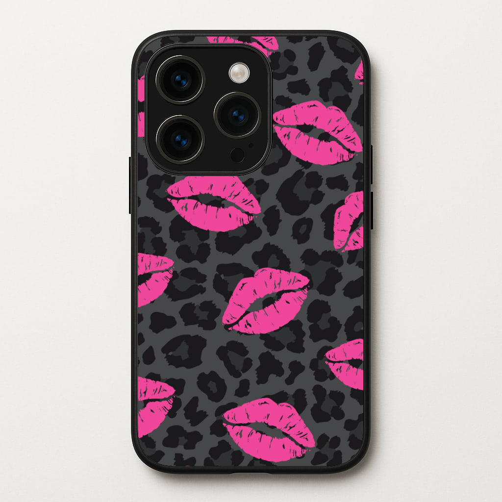 Pink Lipstick Cheetah Print - Animal Patterns Phone Case for iPhone 15 Pro