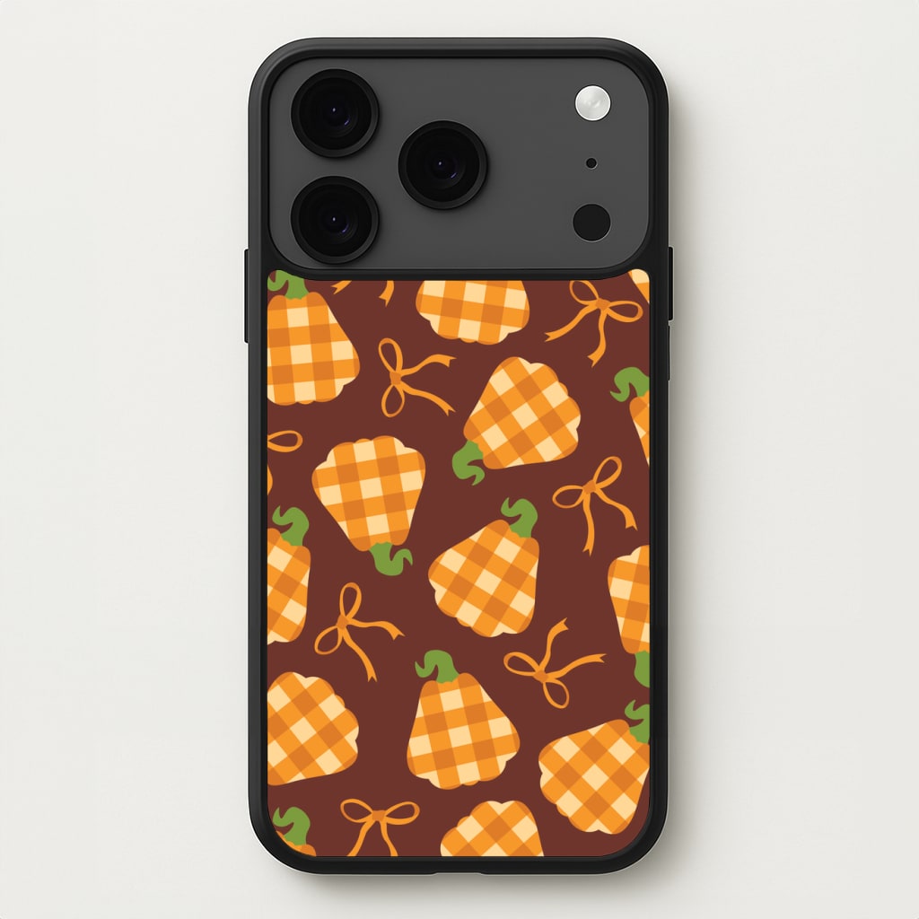 Tartan Pumpkins And Bows Pattern Phone Case for iPhone 17 Pro Max