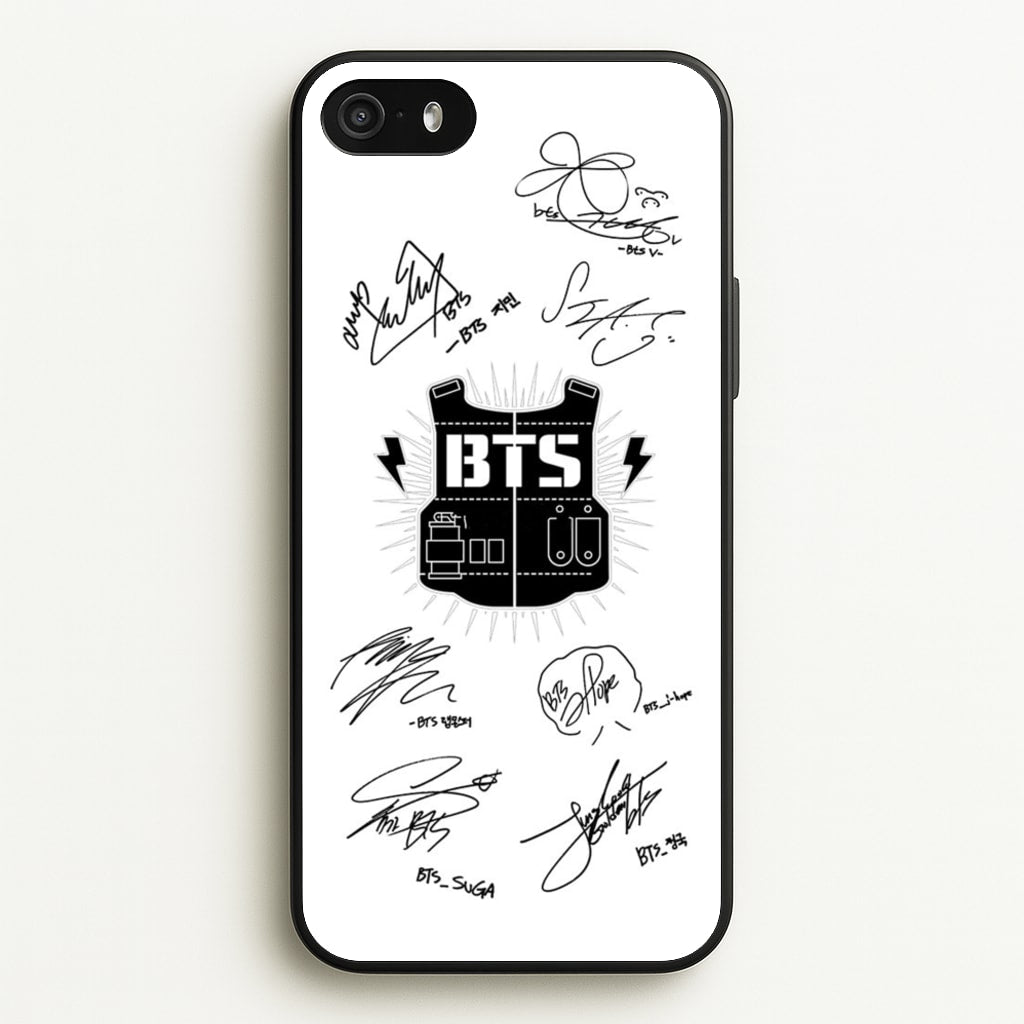 White K-Pop Band Army Logo and Signatures - BTS Phone Case for iPhone 5 / 5s / SE 2016