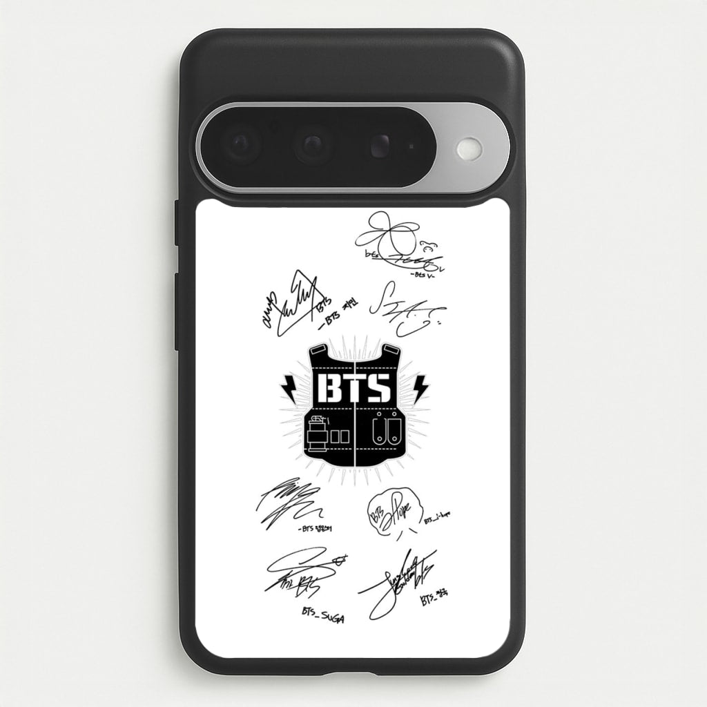 White K-Pop Band Army Logo and Signatures Phone Case for Google Pixel 10 Pro XL