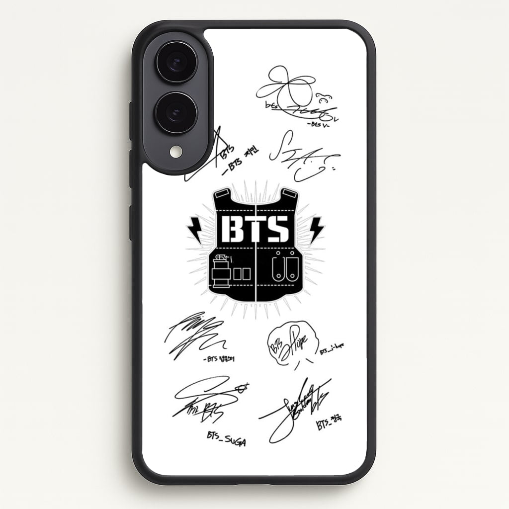 White K-Pop Band Army Logo and Signatures - BTS Phone Case for Galaxy S25 Edge