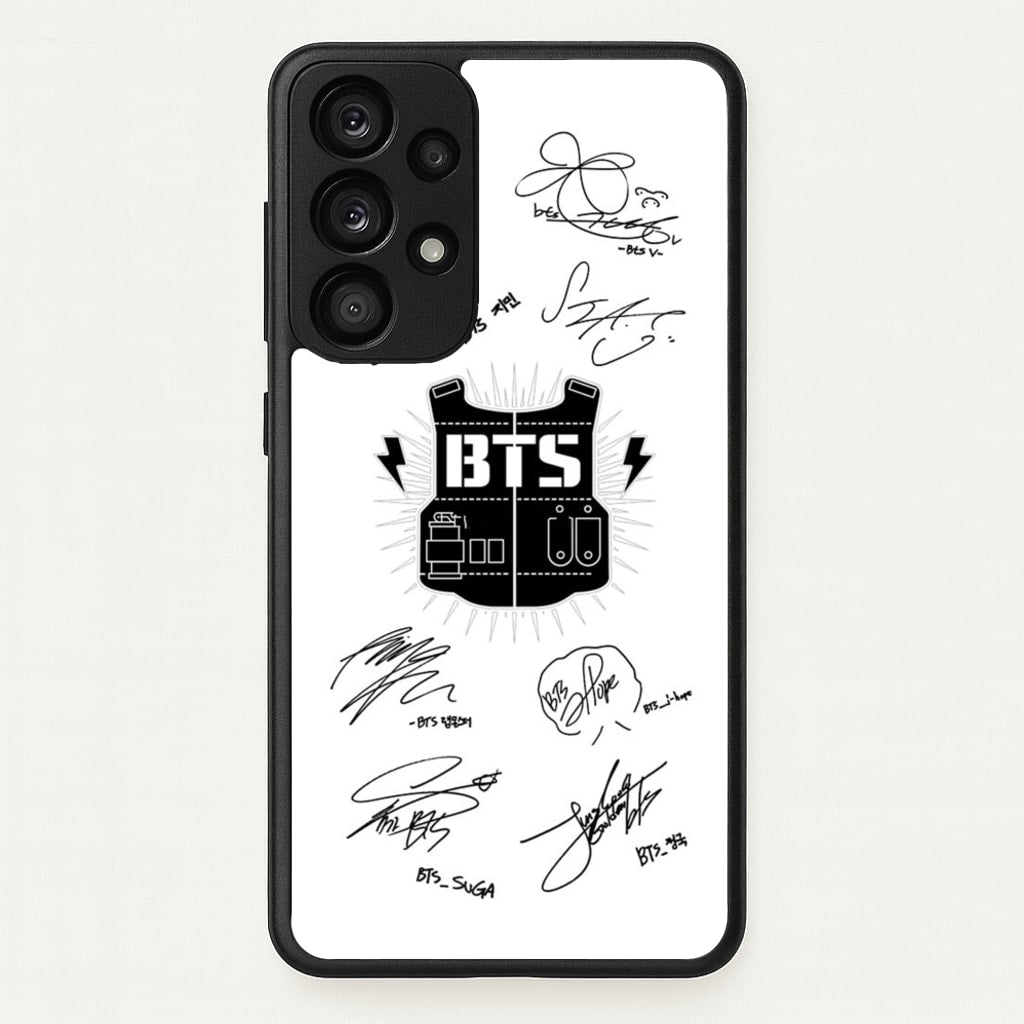 White K-Pop Band Army Logo and Signatures - BTS Phone Case for Galaxy A33
