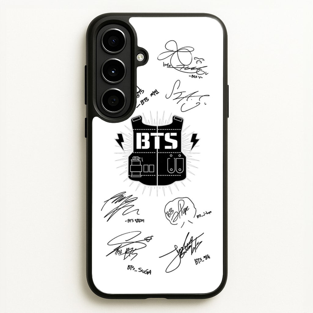 White K-Pop Band Army Logo and Signatures - BTS Phone Case for Galaxy A56