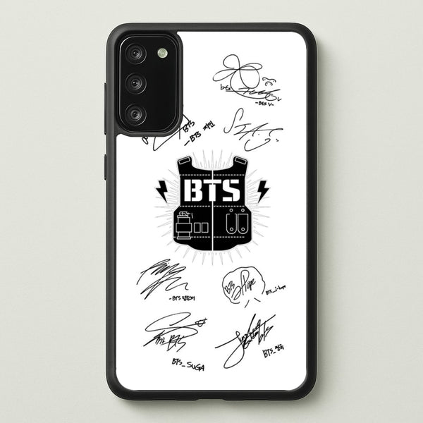 White K-Pop Band Army Logo and Signatures - BTS Phone Case for Galaxy S20
