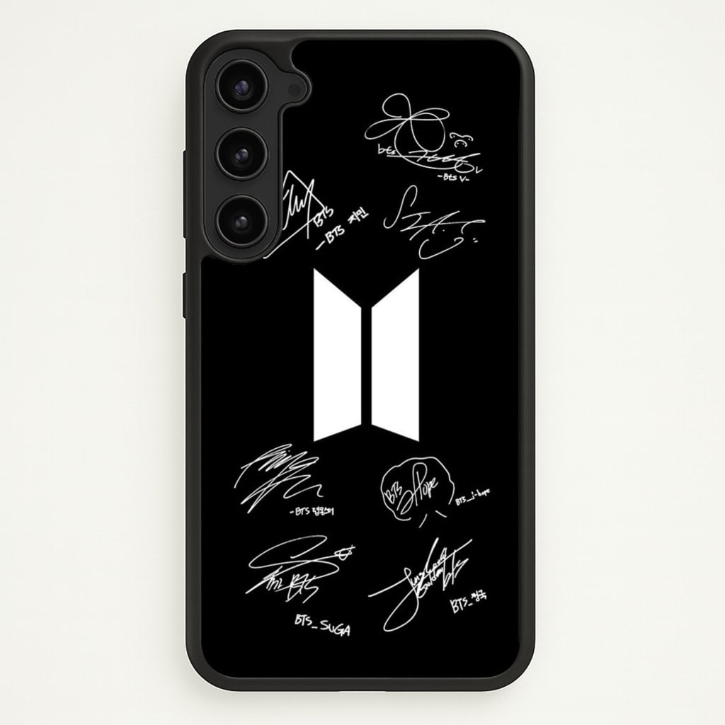 Black K-Pop Band Logo and Signatures - BTS Phone Case for Galaxy S23 Plus