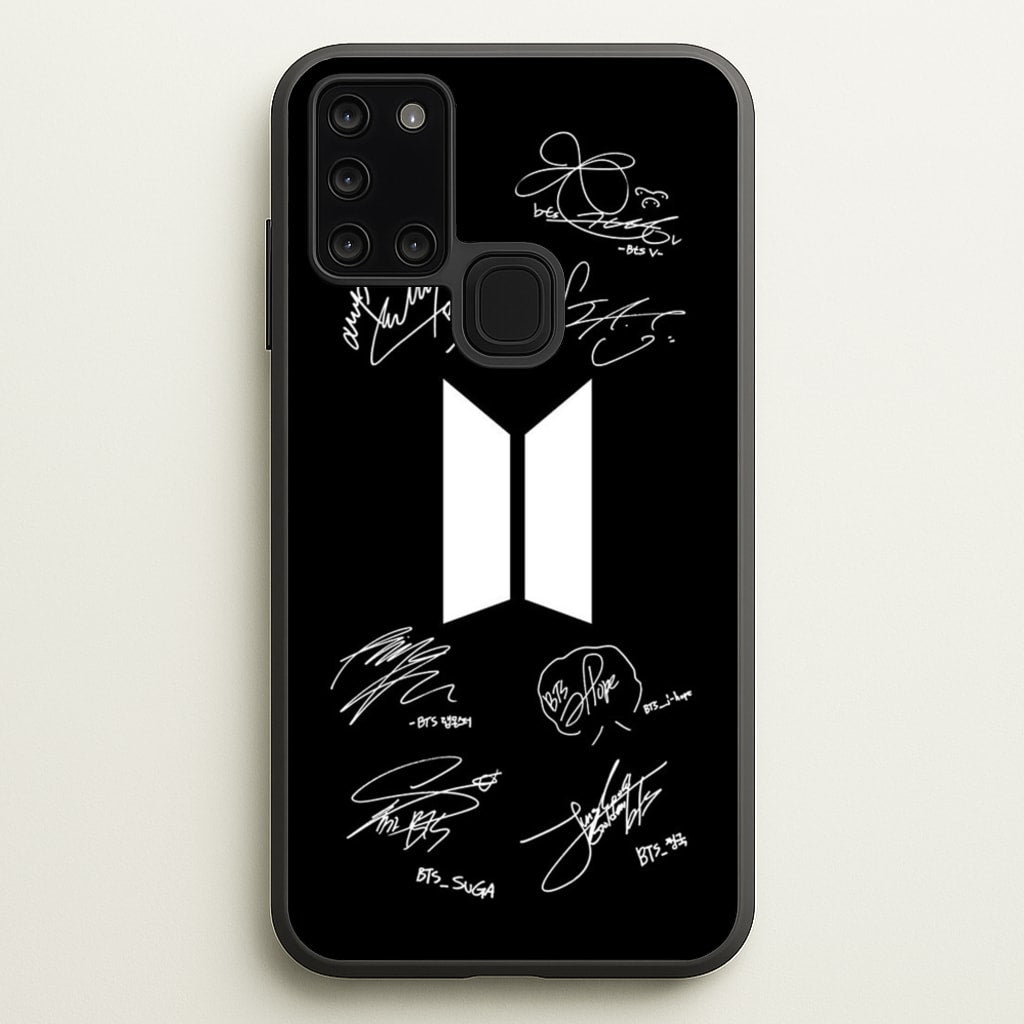 Black K-Pop Band Logo and Signatures - BTS Phone Case for Galaxy A21s