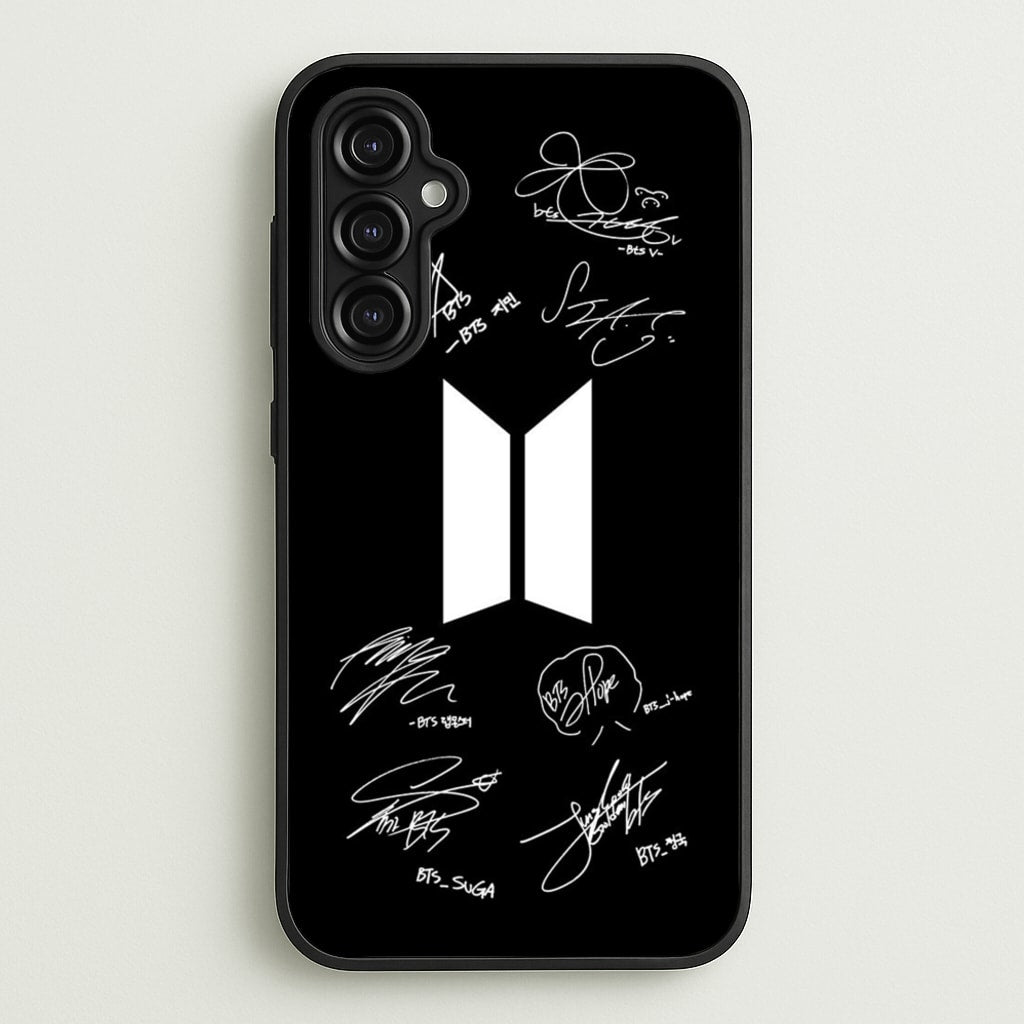 Black K-Pop Band Logo and Signatures - BTS Phone Case for Galaxy A14