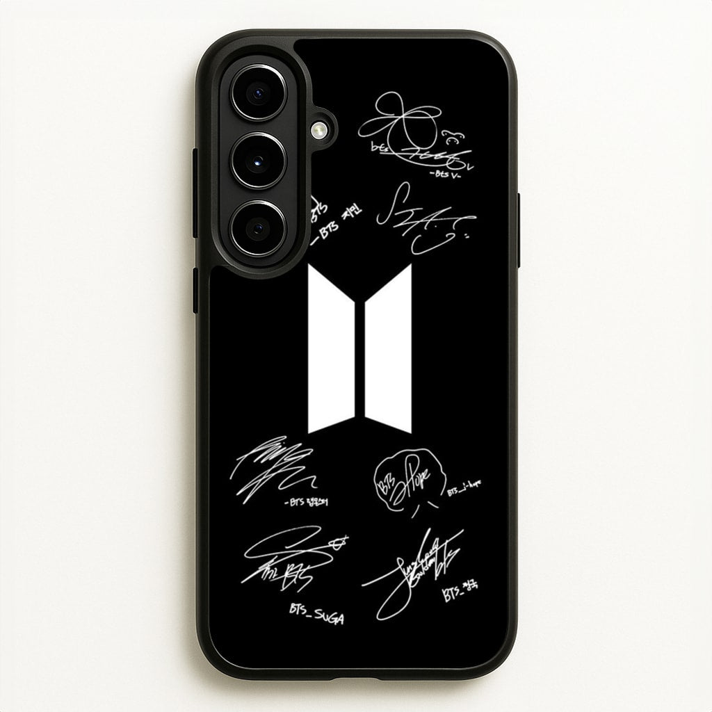Black K-Pop Band Logo and Signatures - BTS Phone Case for Galaxy A56