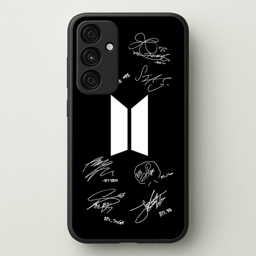 Black K-Pop Band Logo and Signatures - BTS Phone Case for Galaxy A35