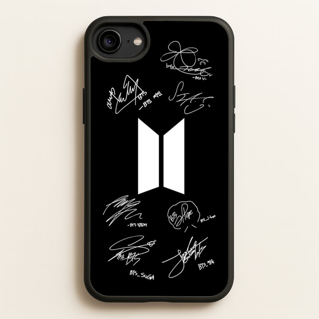 Black K-Pop Band Logo and Signatures - BTS Phone Case for iPhone 6 / 7 / 8 / SE
