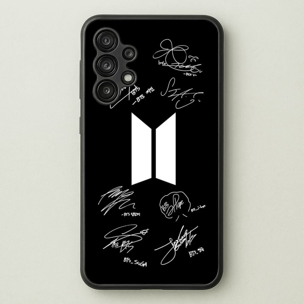 Black K-Pop Band Logo and Signatures - BTS Phone Case for Galaxy A13