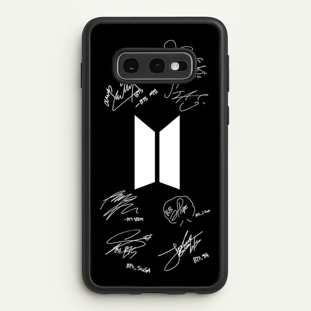 Black K-Pop Band Logo and Signatures - BTS Phone Case for Galaxy S10e