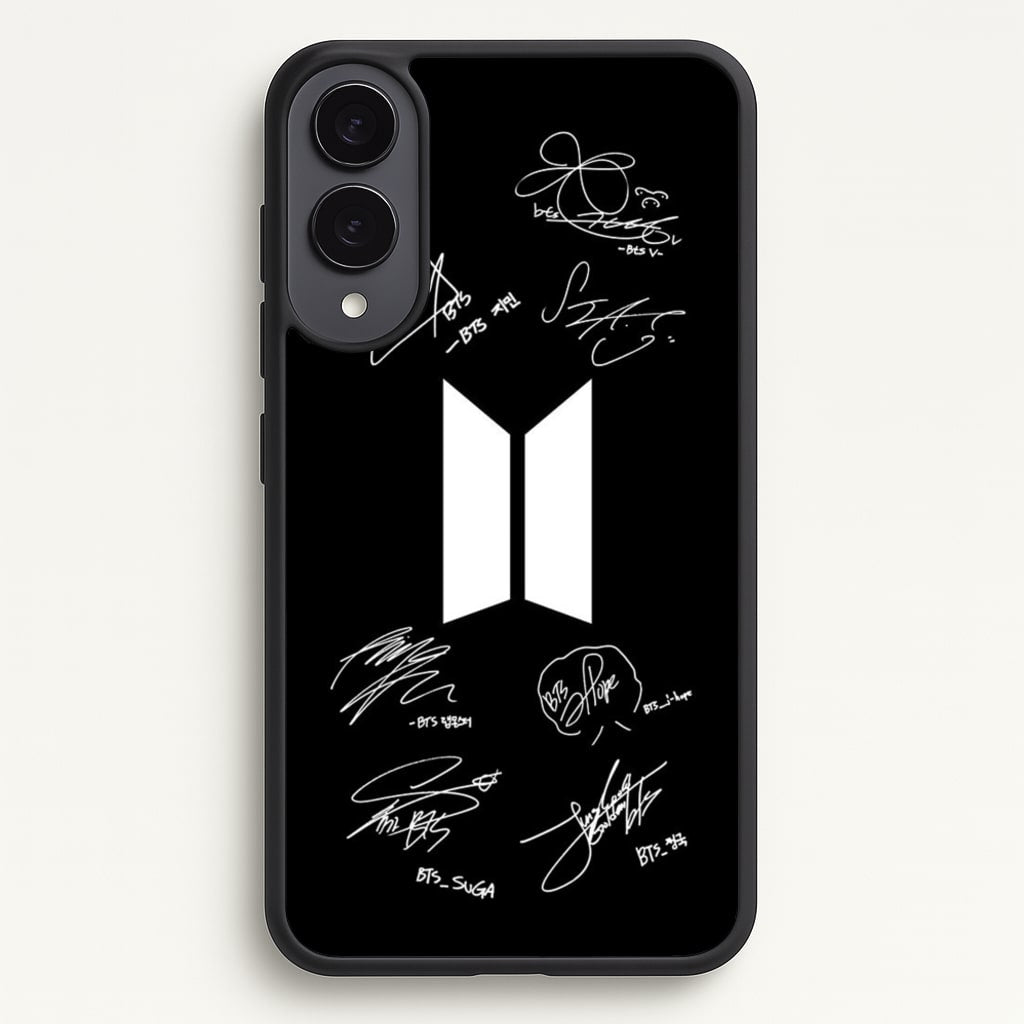 Black K-Pop Band Logo and Signatures - BTS Phone Case for Galaxy S25 Edge
