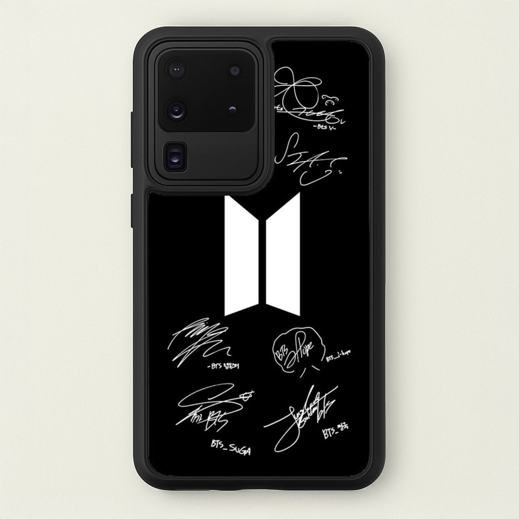 Black K-Pop Band Logo and Signatures - BTS Phone Case for Galaxy S20 Ultra