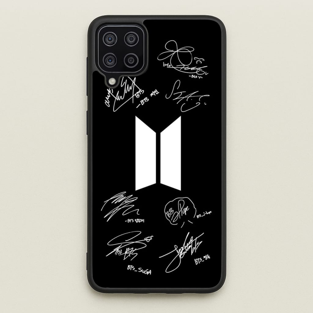 Black K-Pop Band Logo and Signatures - BTS Phone Case for Galaxy A12