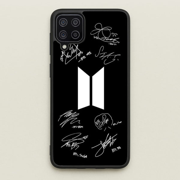 Black K-Pop Band Logo and Signatures - BTS Phone Case for Galaxy A12