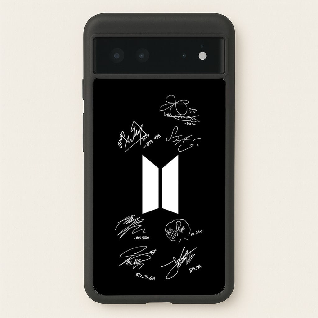 Black K-Pop Band Logo and Signatures - BTS Phone Case for Google Pixel 6