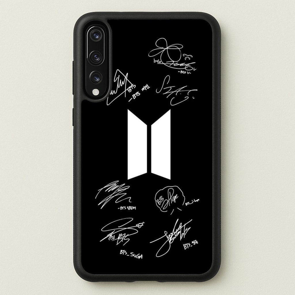 Black K-Pop Band Logo and Signatures - BTS Phone Case for Huawei P20 Pro