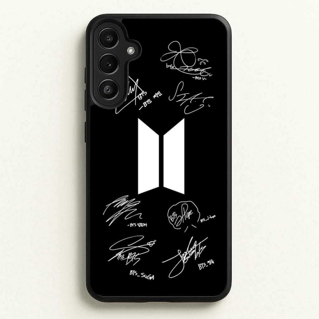 Black K-Pop Band Logo and Signatures - BTS Phone Case for Galaxy A34