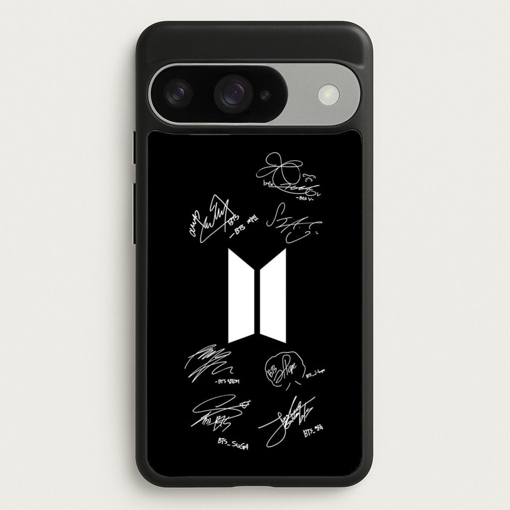 Black K-Pop Band Logo and Signatures Phone Case for Google Pixel 10 / 10 Pro