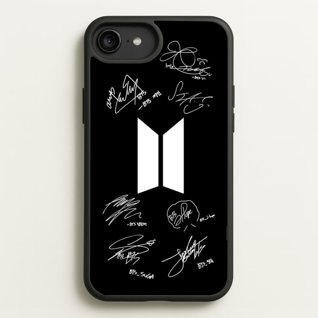 Black K-Pop Band Logo and Signatures - BTS Phone Case for iPhone 6 Plus / 7 Plus / 8 Plus