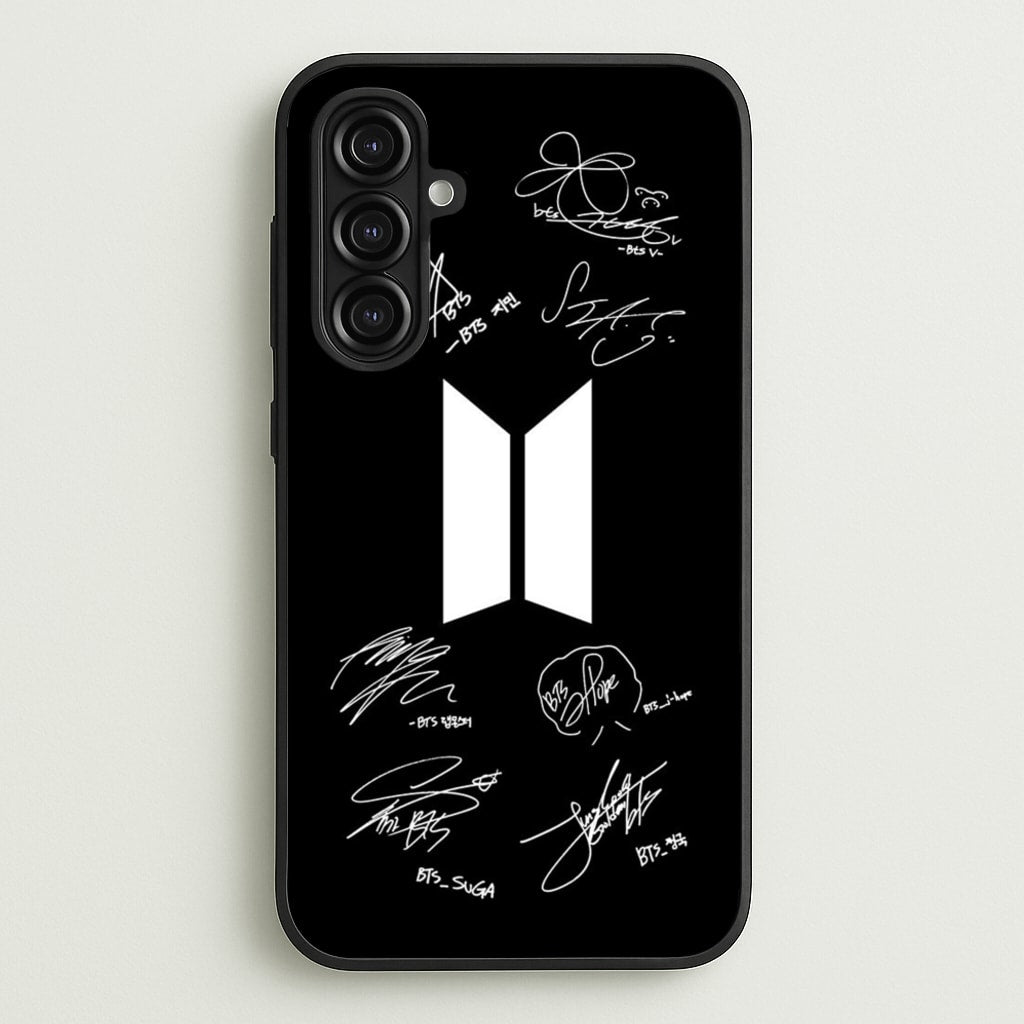 Black K-Pop Band Logo and Signatures - BTS Phone Case for Galaxy A16