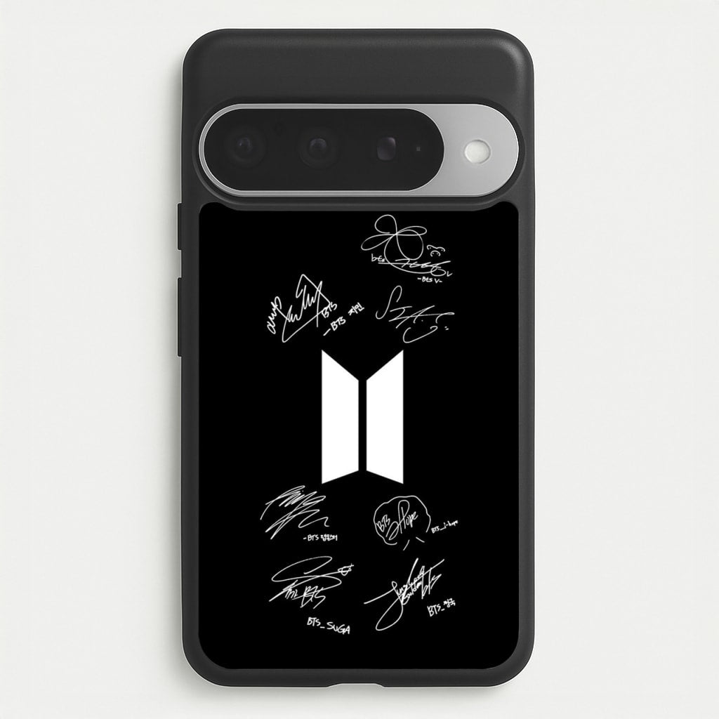 Black K-Pop Band Logo and Signatures Phone Case for Google Pixel 10 Pro XL