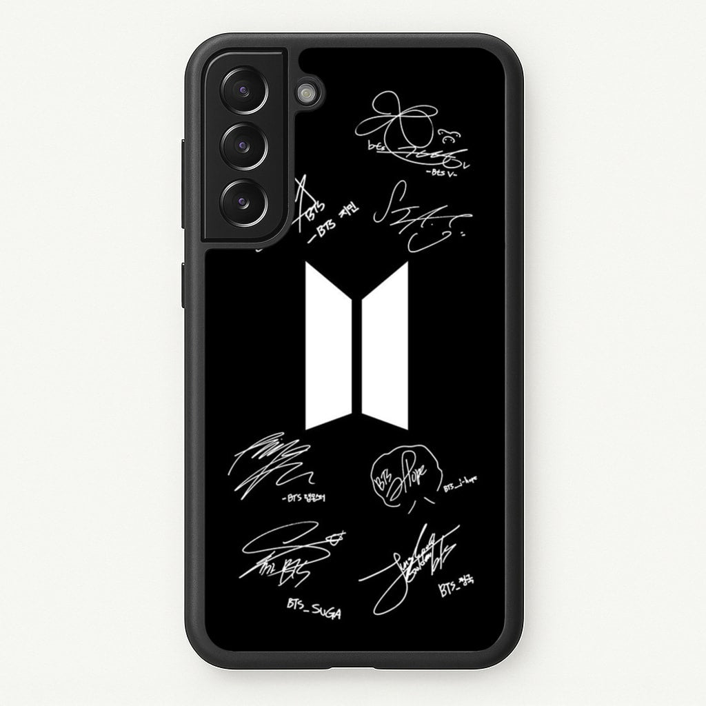 Black K-Pop Band Logo and Signatures - BTS Phone Case for Galaxy S21
