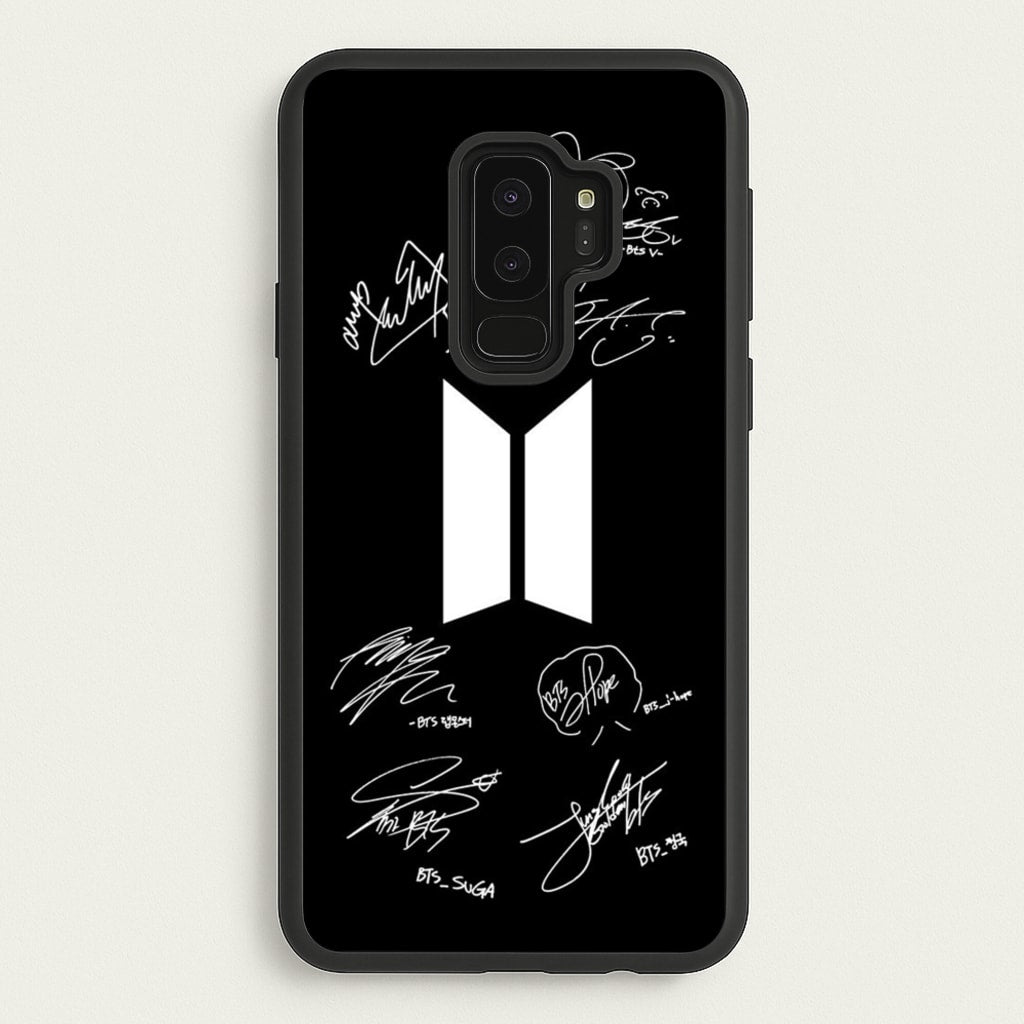 Black K-Pop Band Logo and Signatures - BTS Phone Case for Galaxy S9 Plus