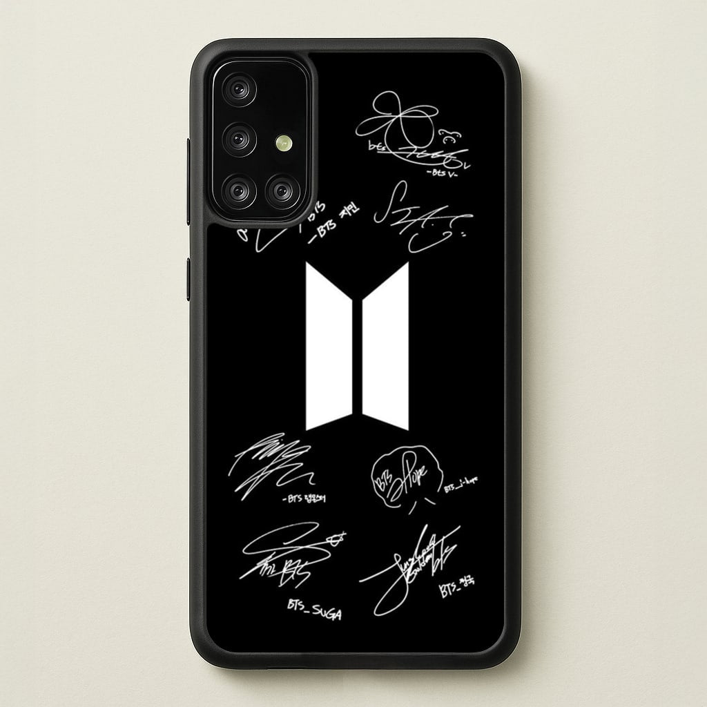 Black K-Pop Band Logo and Signatures - BTS Phone Case for Galaxy A71
