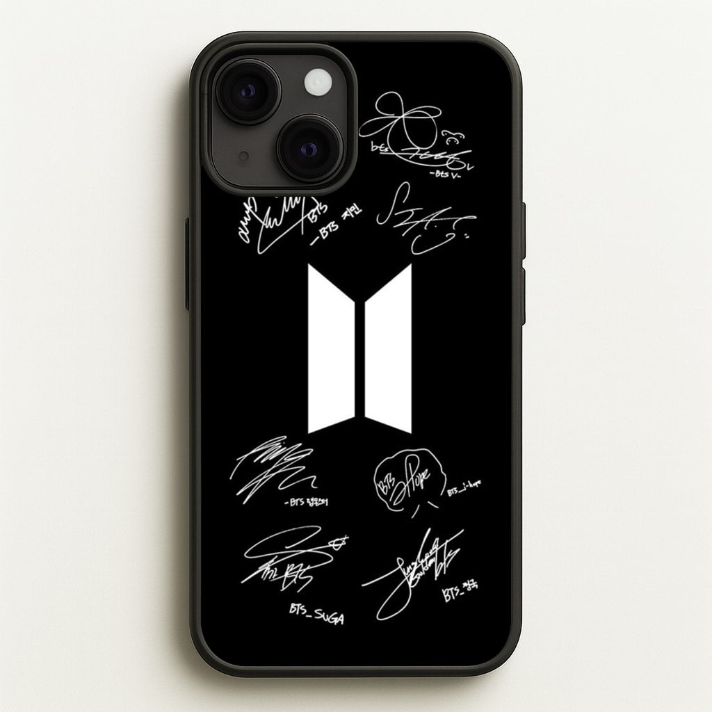 Black K-Pop Band Logo and Signatures - BTS Phone Case for iPhone 13 Mini
