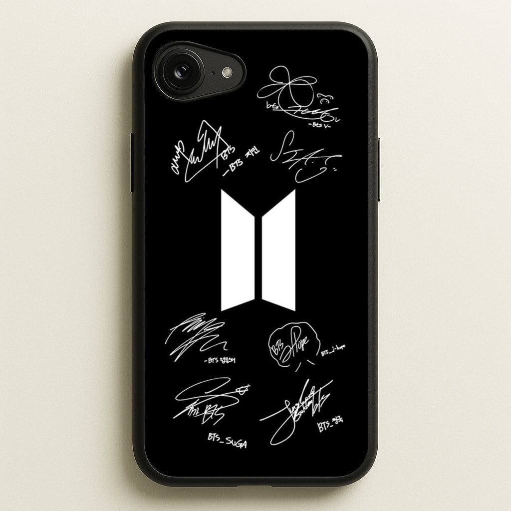 Black K-Pop Band Logo and Signatures - BTS Phone Case for iPhone 16e