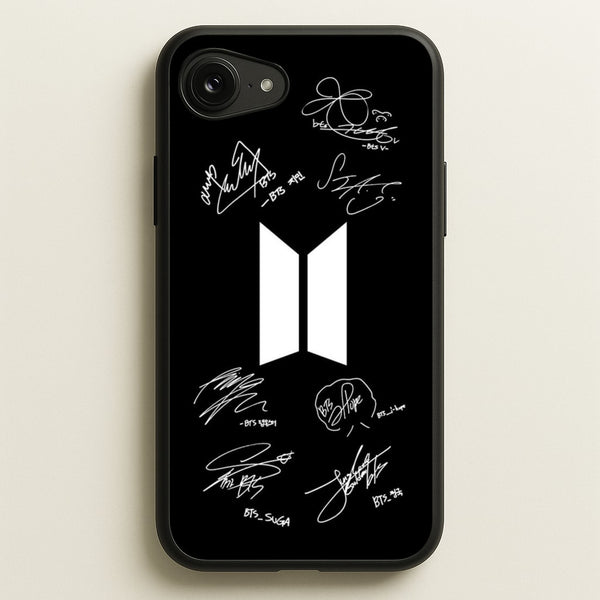 Black K-Pop Band Logo and Signatures - BTS Phone Case for iPhone 16e