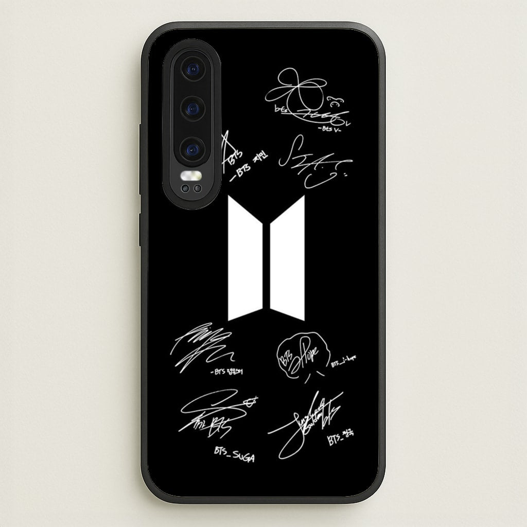 Black K-Pop Band Logo and Signatures - BTS Phone Case for Huawei P30