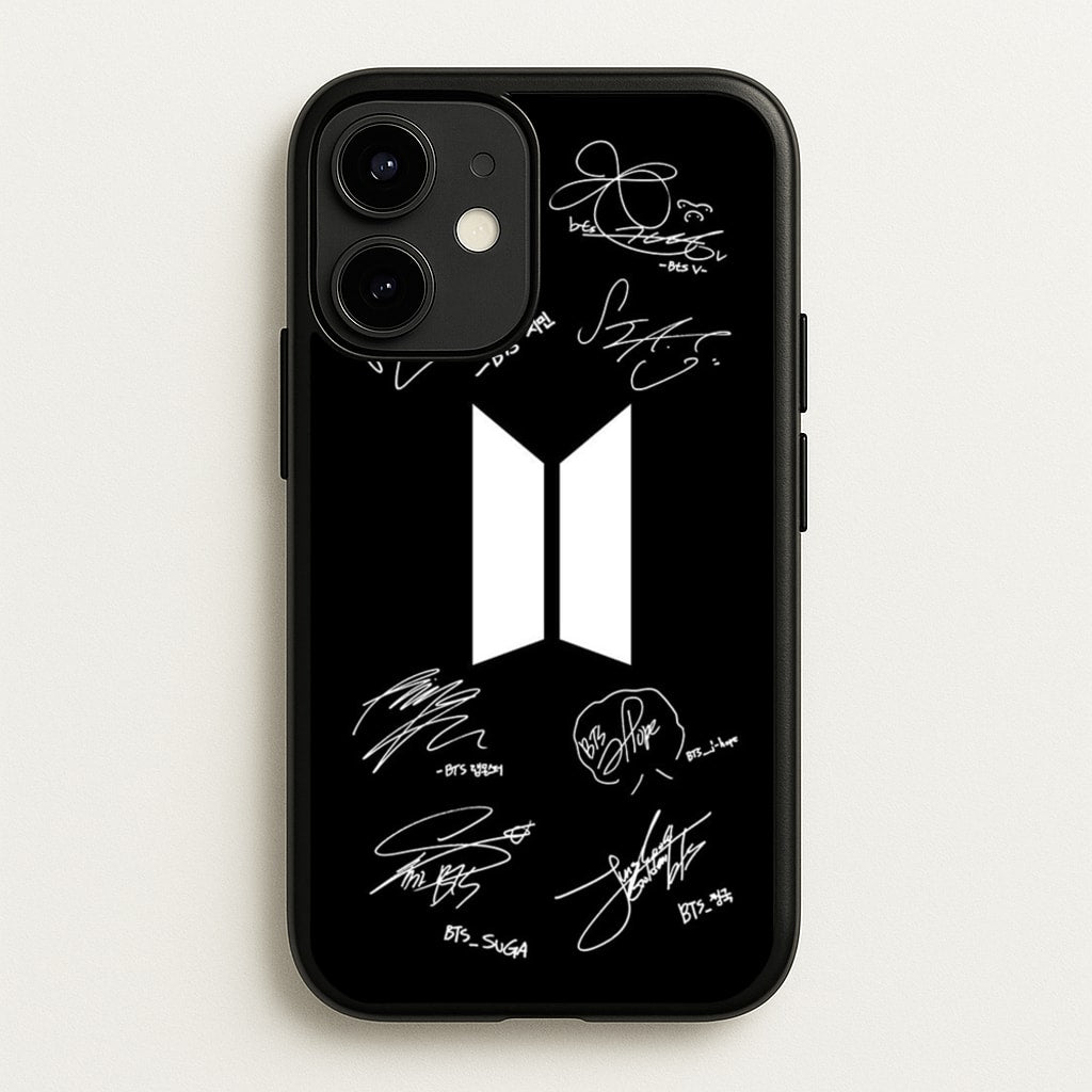 Black K-Pop Band Logo and Signatures - BTS Phone Case for iPhone 12 / 12 Pro