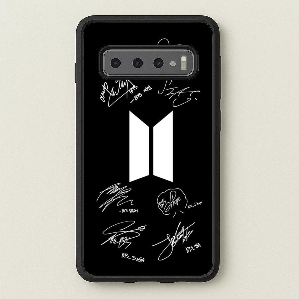 Black K-Pop Band Logo and Signatures - BTS Phone Case for Galaxy S10