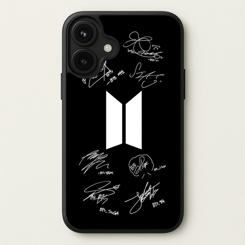 Black K-Pop Band Logo and Signatures Phone Case for iPhone 17