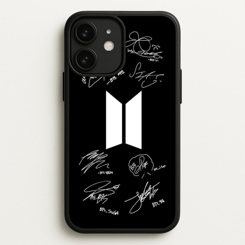 Black K-Pop Band Logo and Signatures - BTS Phone Case for iPhone 11