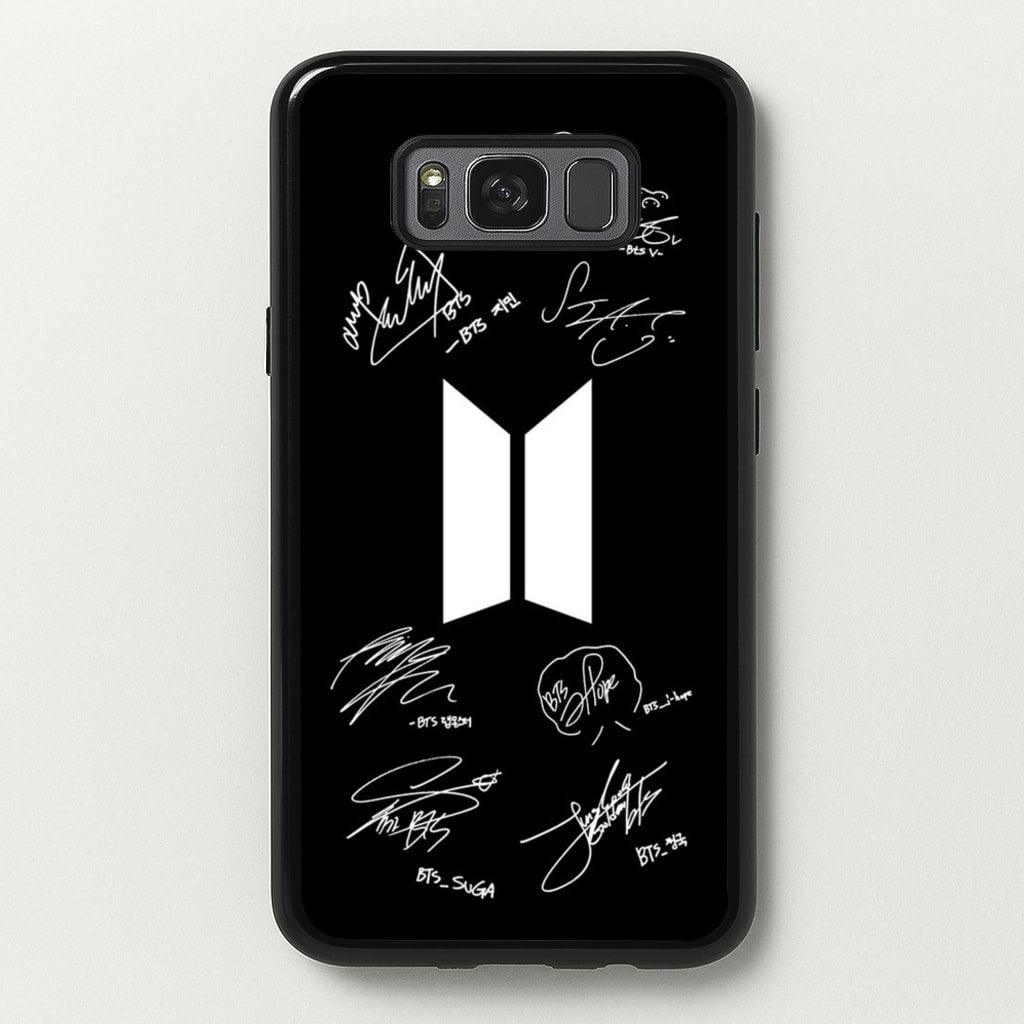 Black K-Pop Band Logo and Signatures - BTS Phone Case for Galaxy S8 Plus