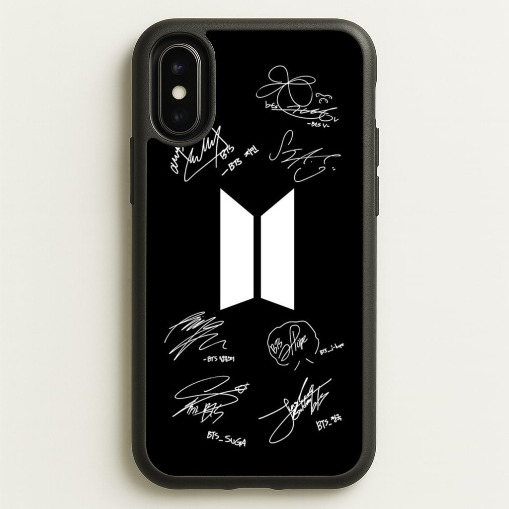 Black K-Pop Band Logo and Signatures - BTS Phone Case for iPhone X / XS