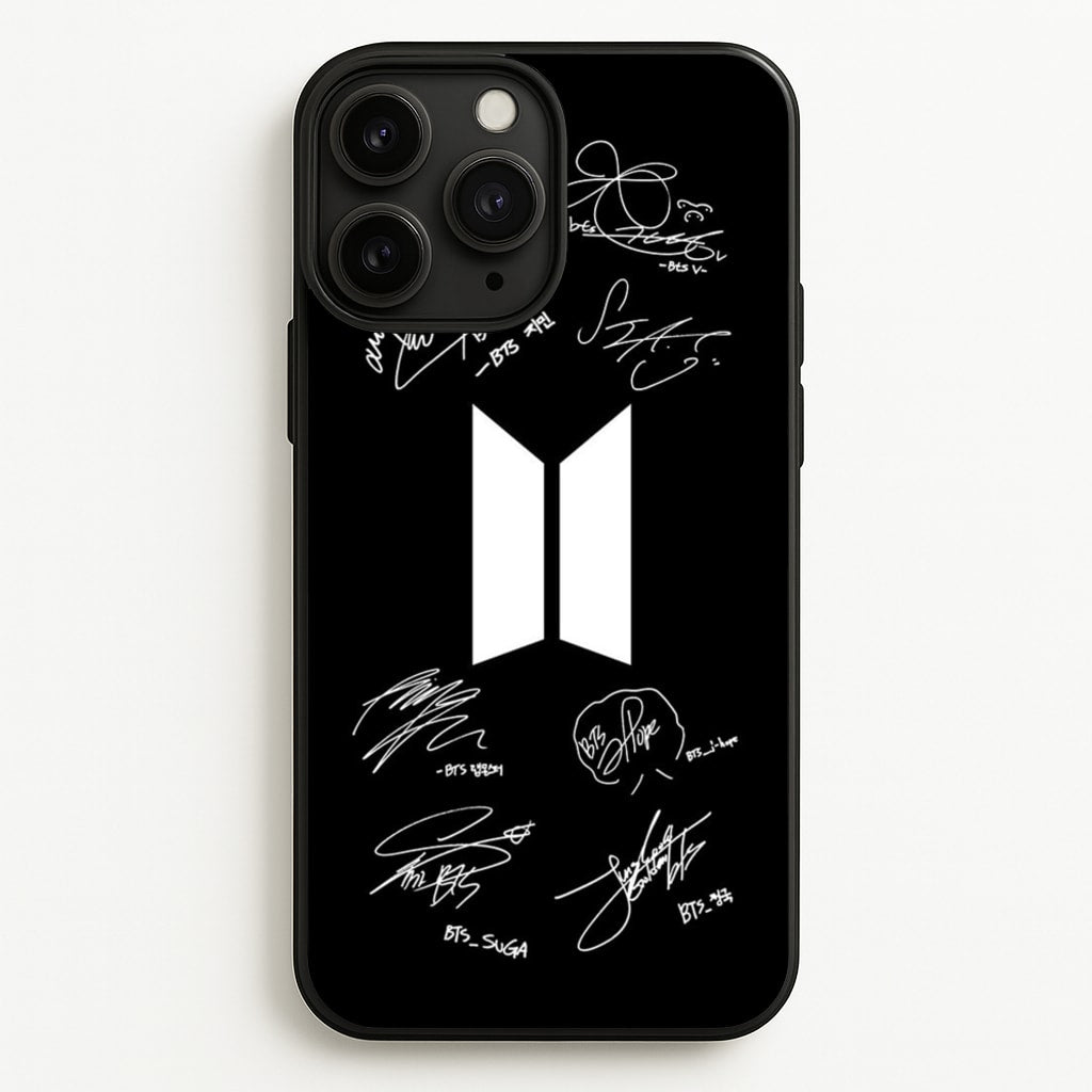 Black K-Pop Band Logo and Signatures - BTS Phone Case for iPhone 11 Pro