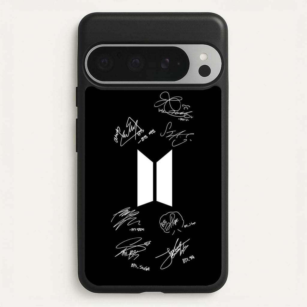 Black K-Pop Band Logo and Signatures - BTS Phone Case for Google Pixel 9 Pro XL