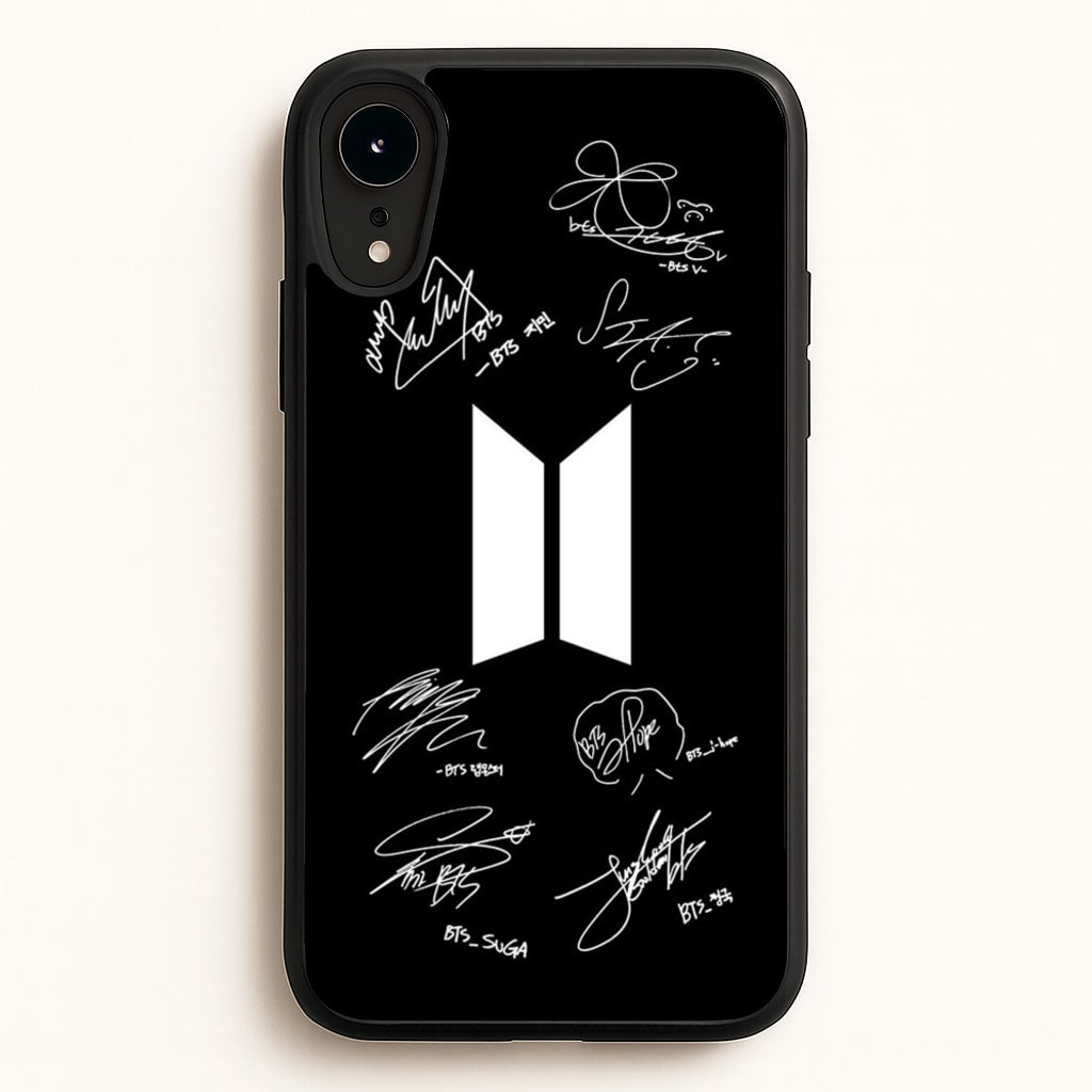 Black K-Pop Band Logo and Signatures - BTS Phone Case for iPhone XR