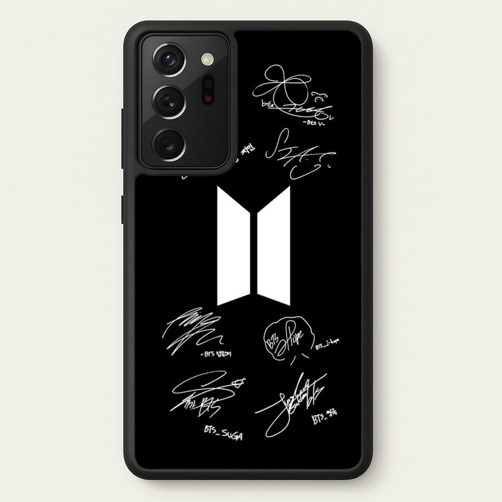 Black K-Pop Band Logo and Signatures - BTS Phone Case for Galaxy Note 20 Ultra