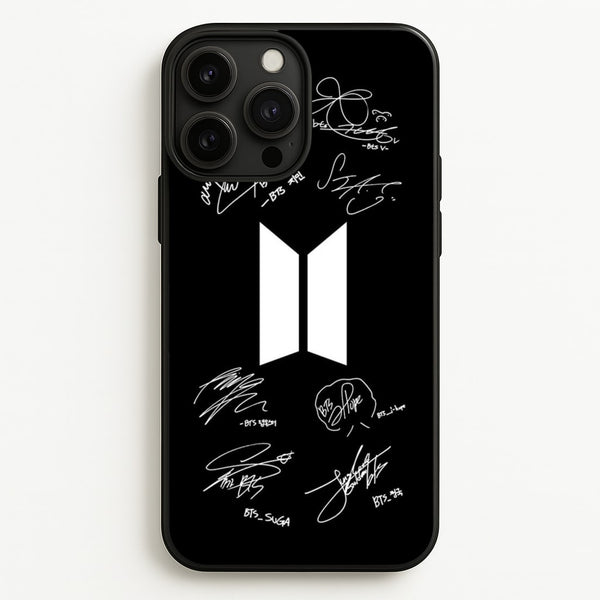 Black K-Pop Band Logo and Signatures - BTS Phone Case for iPhone 13 Pro Max