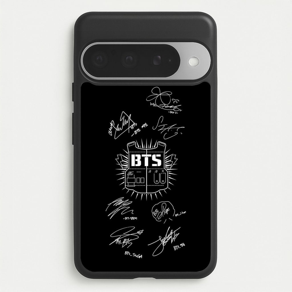 Black K-Pop Band Army Logo and Signatures Phone Case for Google Pixel 10 Pro XL