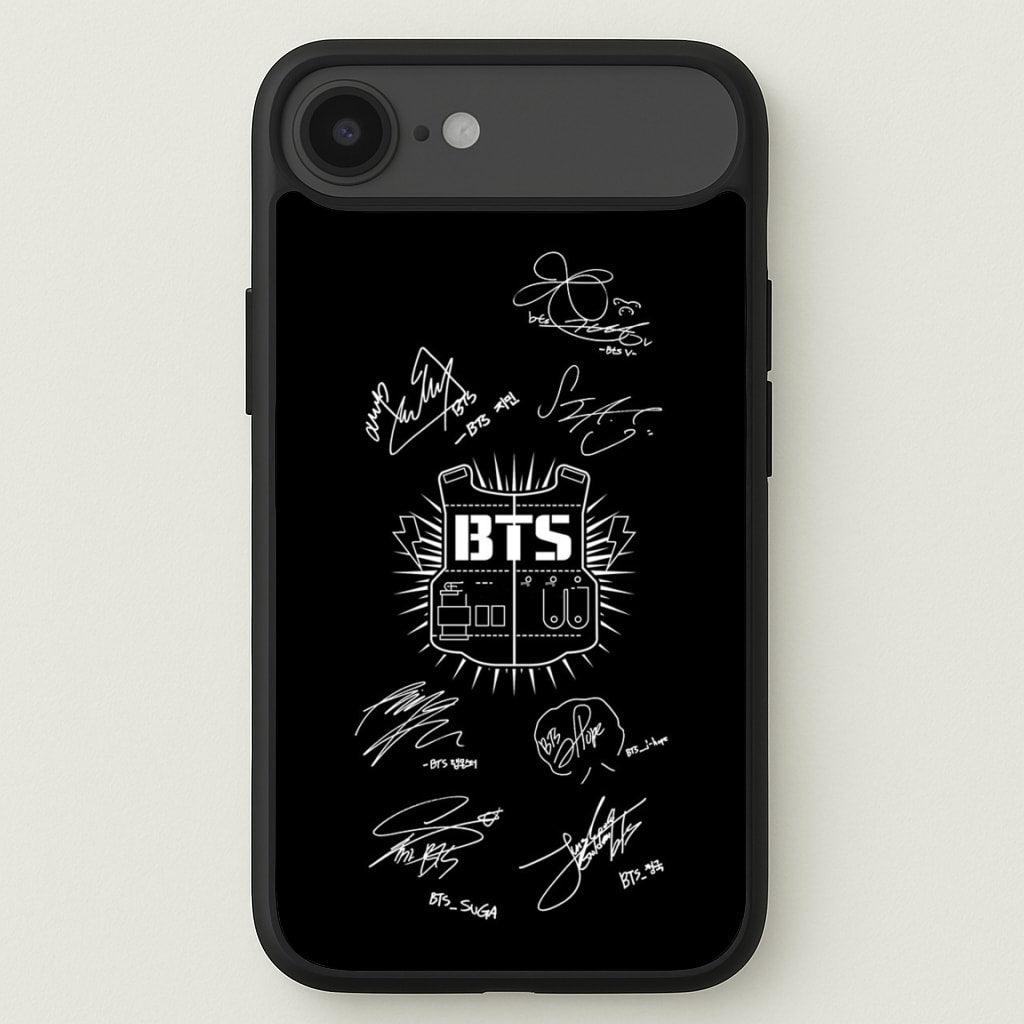 Black K-Pop Band Army Logo and Signatures Phone Case for iPhone 17 Air