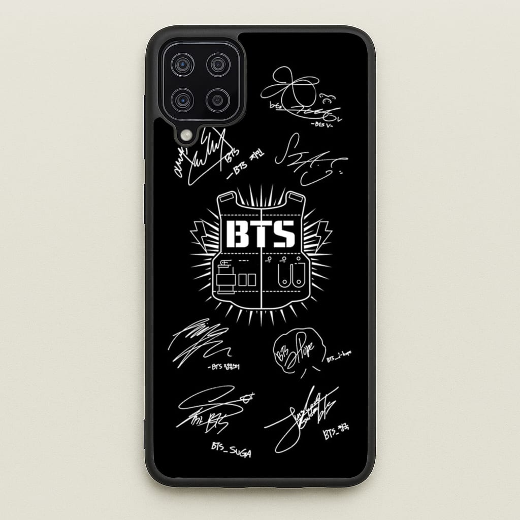 Black K-Pop Band Army Logo and Signatures - BTS Phone Case for Galaxy A12